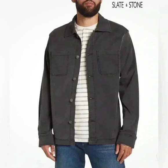 SLATE & STONE MEN  DENIM WORKWEAR COTTON BLEND WASHED BLACK JACKET. SIZE XL - Picture 1 of 16
